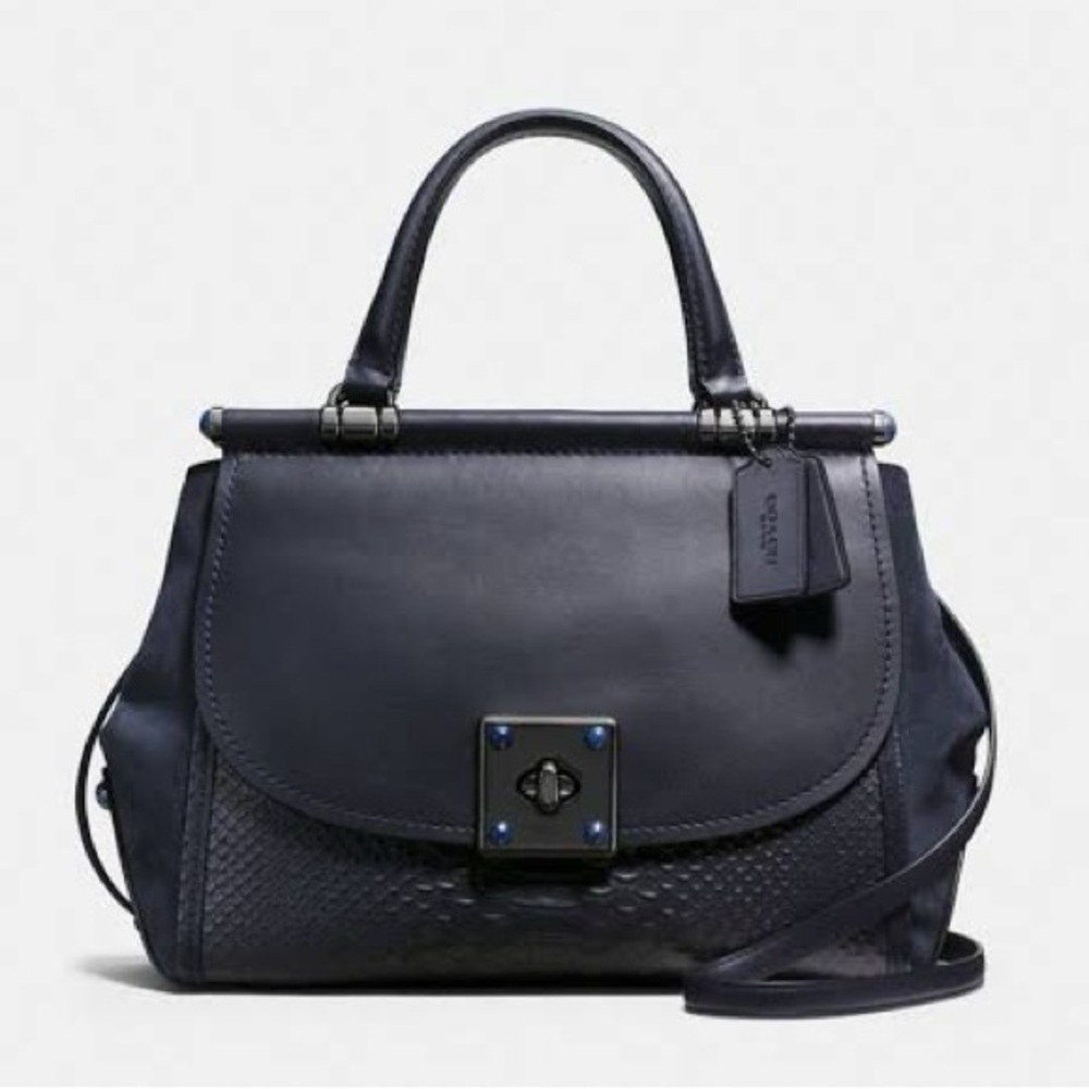 Coach Drifter Carryall Navy Snake Embossed Leather 2016 Gunmetal Hardware